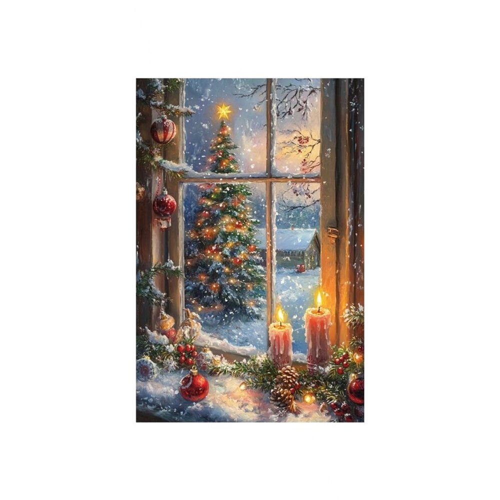 Christmas Winter Window Snow Unframed Canvas Wall Art  24" X 36"